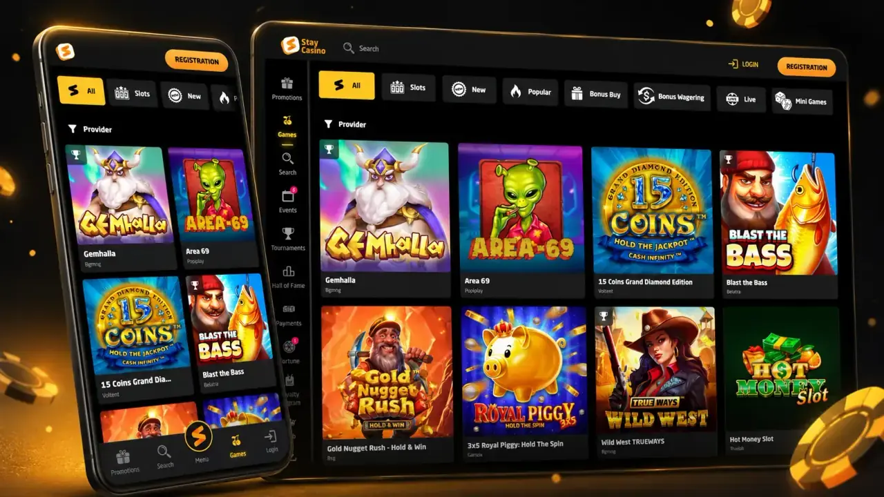 Stay Casino mobile home interface