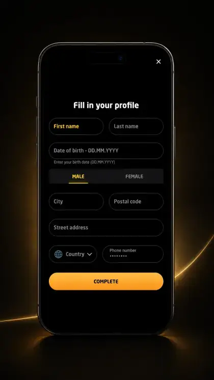 Stay Casino app registration form